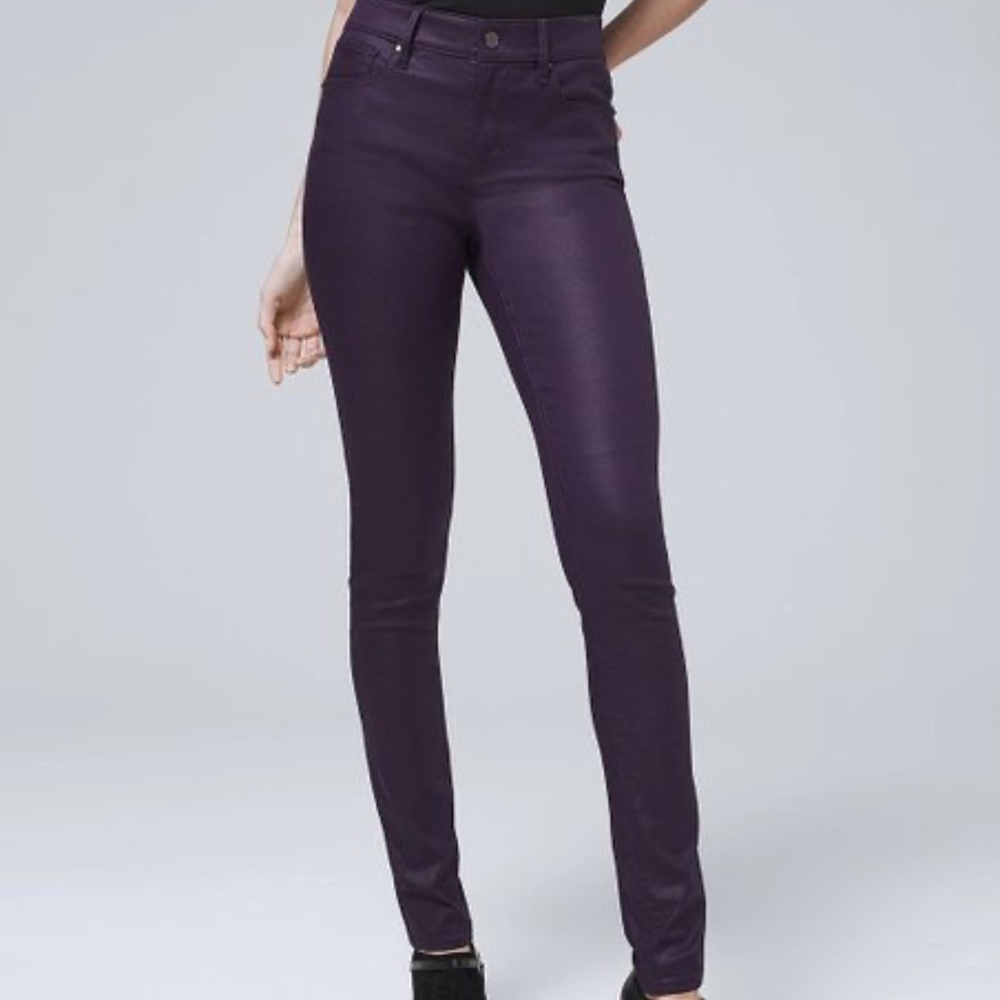 White House black market coated high rise skinny jeans deep amethyst purple nwt